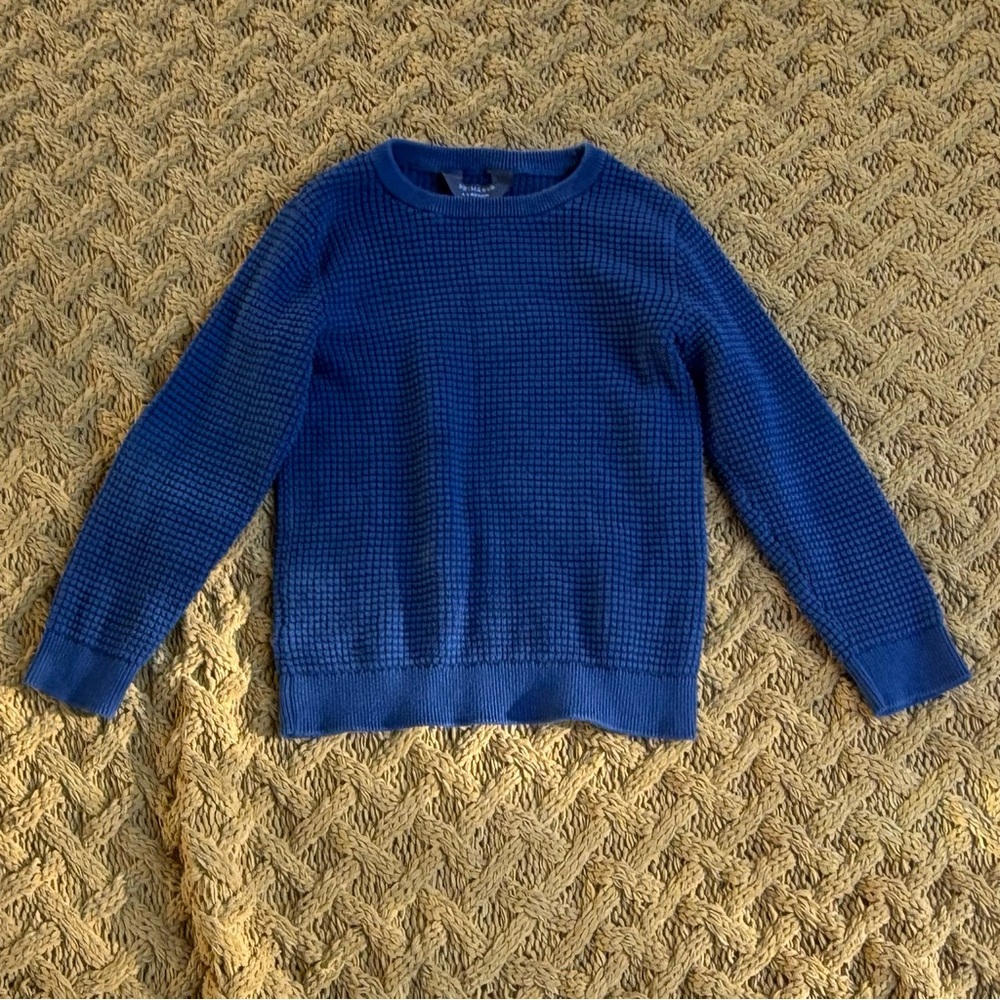 Primark BOYS Dark Navy Blue JUMPER Sweater Size 4 - 5 Years Square Knit Cozy